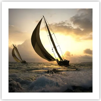 Produktbild von Poster - Poster ohne Rahmen - Schiff Sonnenuntergang Sonne Landschaft - 50x50 cm - Wand Bild - Wanddeko - Wandbilder - Kunstposter - Wandposter - Bilder - Kunstdruck - Wandbild - P2XAC50x50-3158