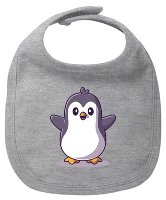 Produktbild von Huuraa Baby Lätzchen Pinguin Comic Heather Grey Klettverschluss Baumwolle Latz Geschenkidee