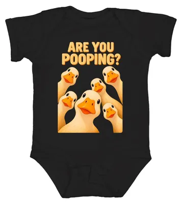 Productafbeelding van Ben je aan het poepen? Grappige peuterbadjas met afbeelding van een kuiken op het toilet. Babybody, zwart, maat 12/18