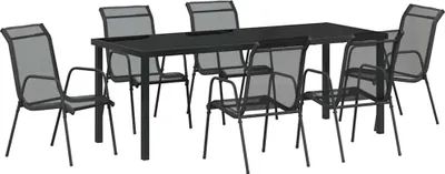 Obrázek produktu pro vidaXL Zahradní jídelní set, 7 kusů, černá, ocel s práškovým nástřikem