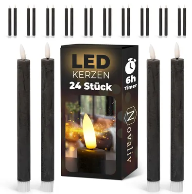 Imagen del producto de Velas LED de 24 piezas de CERA REAL en  con función de temporizador de 6 horas. Altura de 24 cm, diámetro de 2,2 cm. Necesita 2 pilas AAA. Velas LED en set de 4 en  (seis veces). Llama móvil.