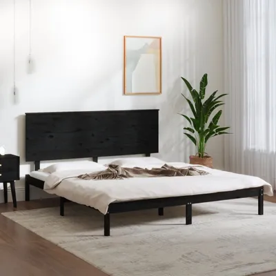 Produktbild von The Living Store Massivholzbett Schwarz Kiefer 200x200 cm