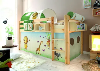 Produktbild von Hochbett "Malte" Kiefer Natur Motiv (Safari)