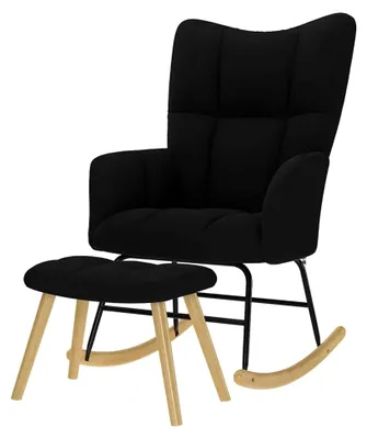 Produktbild von Bequemer Schaukelstuhl mit Fußhocker - Schwarz, Polyester, max. 110 kg Tragfähigkeit