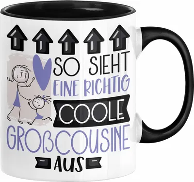 Produktbild von Großcousine Geschenk Tasse Geschenkidee für Großcousine Geburtstag Weihnachten Spruch So Sieht Eine Richtig Coole Großcousine Aus Kaffee-Becher  (Schwarz)