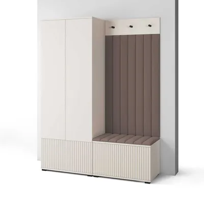 Produktbild von Garderoben-Set Ritmo version 1 – gefräste Kleiderschrank mit Polsterplatten, Schuhschrank, für Flur und Eingangsbereich (cashmere, Trinity 06)