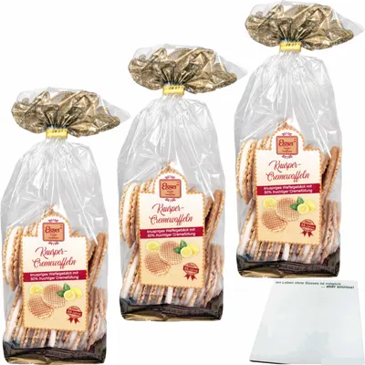 Produktbild von Esser Knusper-Cremewaffeln mit 50% fruchtiger Zitronencremefüllung 3er Pack (3x200g Beutel) + usy Block
