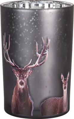 Produktbild von Clayre & Eef Teelichthalter Ø 12x18 cm Grau Glas Hirsch