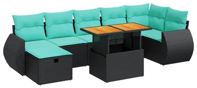 Produktbild von vidaXL 8-tlg. Garten-Sofagarnitur mit Kissen Schwarz Poly Rattan