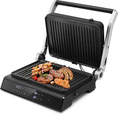 Image de COSTWAY Gril de contact Sandwichmaker jusqu'à 230℃, Gril de table 5 modes, Gril électrique avec affichage LED, minuterie 4H, revêtement antiadhésif, Multigrill Panini-Maker 35x32x14,5cm