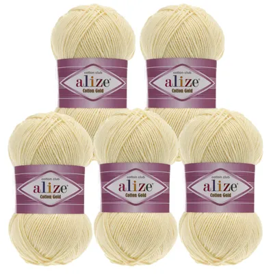 5 x 100g Strickgarn Alize Cotton Gold Uni Klassikgarn Häkelgarn creme