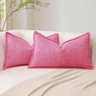 Produktbild von Kissenbezüge 2er Set 30x50 cm Rosa Rot Leinen Polyester Versteckter Reißverschluss