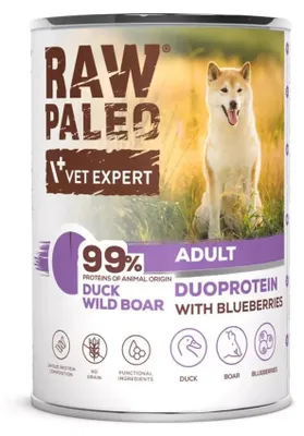 Immagine prodotto di RAW PALEO Duoprotein Anatra e Cinghiale, cibo umido per cani adulti - 400g