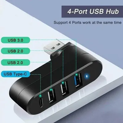 Zdjęcie produktu dla Hub USB 3.0 i 2.0 z obrotowymi złączami, adapter do komputerów stacjonarnych, szybki transfer danych, USB-C, napięcie zasilania 5 V.