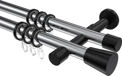 Produktbild von Interdeco Gardinenstange / Vorhangstange Chrom / Schwarz, Typ Prestige Sitra (Konus), 20 mm Ø 2-läufig, 540 cm
