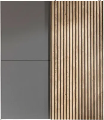 Produktbild von Schwebetürenschrank BERNO 2-türig 196x57x57 cm Graphit Eichendekor mit 1 Mittelseite und 2 Kleiderstangen