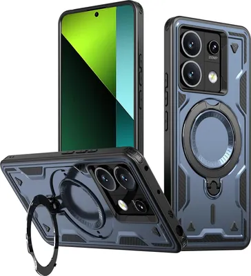 Produktbild von Dual Layer Hülle für Xiaomi Redmi Note 13 5G Metall Ring Ständer Magnetisch Stoßfest Militär Handyhülle Blau