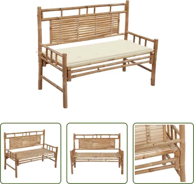 Produktbild von The Living Store Gartenbank mit Auflage 120 cm Bambus