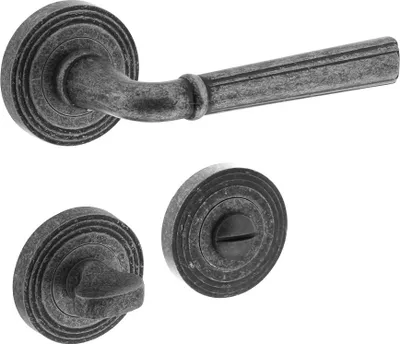Produktbild von Antik Graue Rosettengarnitur Türgriff Türdrücker massiv Zamak Vintage Stil Türklinke WC DIN Norm