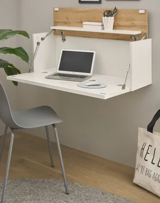 Produktbild von Sekretär "Center" in weiß und Wotan Eiche Wandsekretär für Homeoffice und Büro