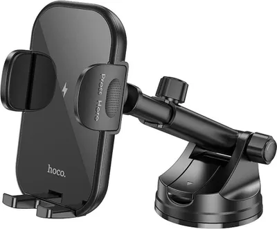 Image de Support de téléphone sans fil pour voiture Hoco 15 W pare-brise / tableau de bord HW5 noir