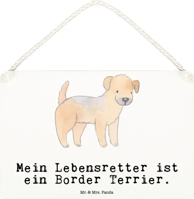Produktbild von Mr. & Mrs. Panda hängeschild Border Terrier Lebensretter DIN A6 - Weiß - Geschenk, Holzschild, Türschild, Schild, holzbild, wandtafel, Wandbild Holz