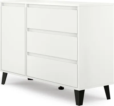 Obrázok produktu pre VBChome Komoda s 1 dvierkami a 3 zásuvkami 110 x 39 x 78 cm biela Bezúchytková zásuvková komoda Viacúčelová skriňa do predsiene Spálňa Obývacia izba Detská izba Moderné