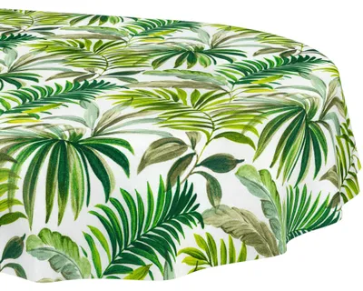 Produktbild von Tischdecke 140x240cm Oval Grün abwaschbar Baumwolloptik Palmenblätter Grün wetterfest Schnittkante