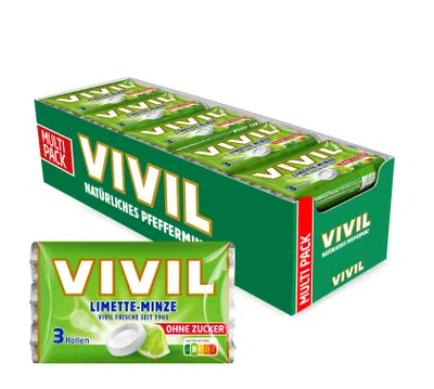 Produktbild von VIVIL Limette-Minze Pastillen ohne Zucker | 20 x 3er Pack