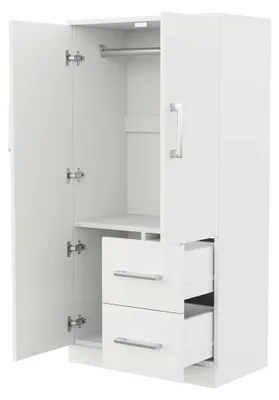 Imagen del producto de Armario - Armario individual - 70 x 40 x 135 cm - Dos puertas - Cajones - Compartimentos de almacenamiento - Madera - Blanco
