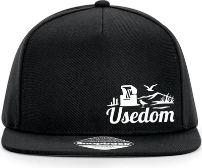 Produktbild von Huuraa Cappy Mütze Usedom Strandmotiv Black Polyester Snapback Kappe Geschenkidee