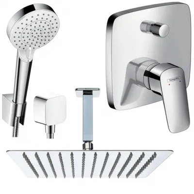Produktbild von Hansgrohe und Jowi Unterputz Duschsystem mit Kopfbrause, Logis Duscharmatur, Deckenanschluss, OHNE iBox