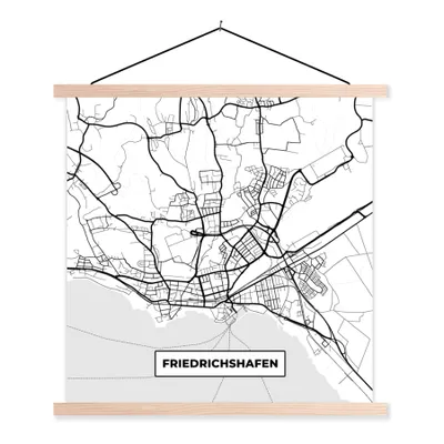 Produktbild von MuchoWow® Textilposter Karte - Friedrichshafen - Karte - Stadtplan 120x120 cm mit holzfarbenen Rahmen - Textil-Poster