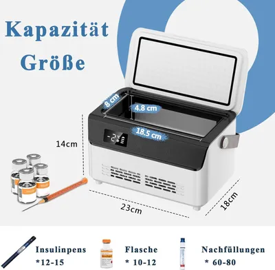 Image de Boîte de refroidissement pour médicaments - Mini-réfrigérateur portable pour l'insuline, avec écran LCD et 3 piles