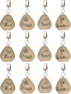 Produktbild von BigDean 12er Set Tischdeckenbeschwerer - Tischdecken Beschwerer für draußen - Love, Happy, Beach, Sunshine Aufdruck - Tischtuchbeschwerer Outdoor