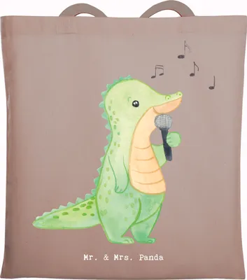 Produktbild von Mr. & Mrs. Panda Tote Bag Krokodil Singen - Braun Pastell - Geschenk, Tasche, Live Auftritt, Band, Gesang, Schultasche, Shopping, Jutebeutel, dokumententasche