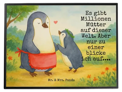 Produktbild von Mr. & Mrs. Panda schreibtischunterlage Pinguin mit Kind Design - Weiß - Geschenk, Muttertag, schreibtischauflagen, Schreibunterlage, tischmatten, Zeichenunterlage, Mutter