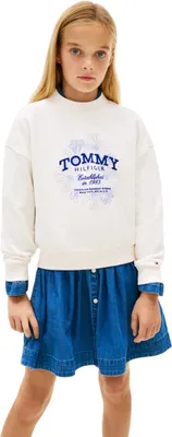 Obrázek produktu pro Dívčí mikina Tommy Hilfiger s potiskem květiny, kulatý výstřih, barva slonová kost