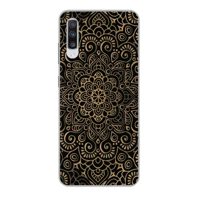Produktbild von MuchoWow® Handyhülle Schutzhülle Hülle für Samsung Galaxy A70 Goldenes Muster auf schwarzem Hintergrund Silikon Softcase Handy Hülle - Schutzhaube