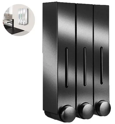 Productafbeelding van Zeepwaterreservoir - 3 stuks - 3x420 ml - Wandmontage - Zeepwaterreservoir voor wandmontage, geschikt voor badkamer en douche - Zwart