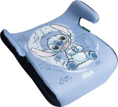 Produktbild von Tataway Disney Stitch Sitzerhöhung i-Size ECE R129/03 für Kinder von 126 bis 150 cm. Sichere Sitzerhöhung mit Stitch-Grafiken auf blauem Sitz, bequem und einfach zu installieren