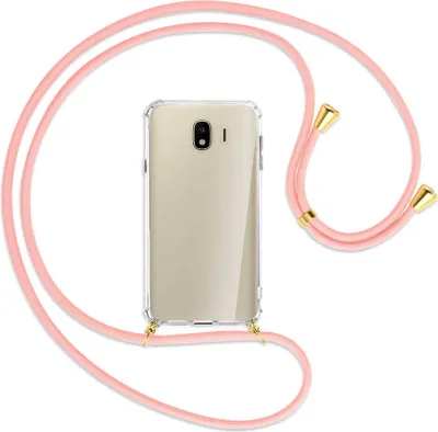 Produktbild von Handykette Backcover-Schutzhülle mit Band (Metall goldfarben) für Samsung Galaxy J4 2018 - rosa