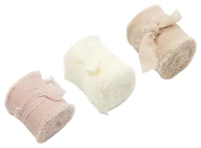 Productafbeelding van Chiffon Lint 3 Rollen - Brede Handgemaakte Geschenkverpakking - Gemengde Kleur - 1,5 Inch Breed - 4 cm x 5 m per Rol - Delicate Gerafelde Linten - Geschenk Lint