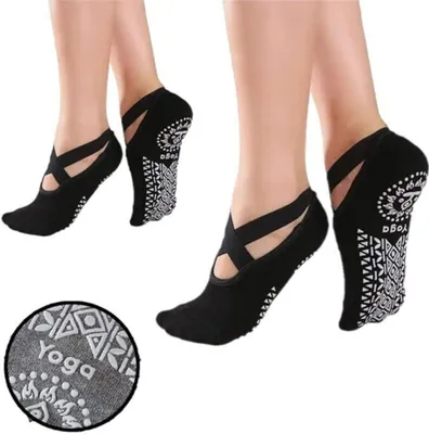 Produktbild von Yoga-Socken für Damen, rutschfest, für Pilates, Ballett, Fitness, Barfuß, Training, Tanzen Gr. One size, 2 Paar(Schwarz)