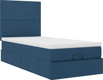 Image de Lit ottoman avec matelas bleu 90x200 cm tissu