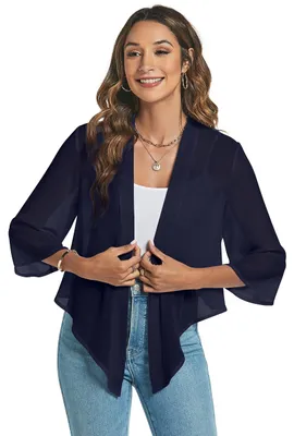 Produktbild von SolidKeus – Leichter Chiffon-Bolero mit 3/4-Ärmeln in Dunkelblau