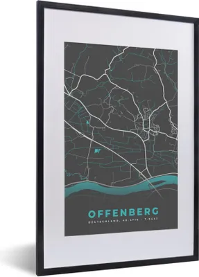Produktbild von MuchoWow® Gerahmtes Poster Stadtplan - Offenberg - Deutschland - Karte 40x60 cm - Poster mit Schwarzem Bilderrahmen Wandposter Rahmen Foto Bilder - Poster in Rahmen