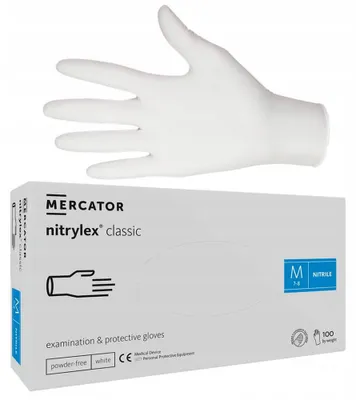 Produktbild von Mercator Nitrylex WHITE Nitrilhandschuhe Weiß M 100 Stück