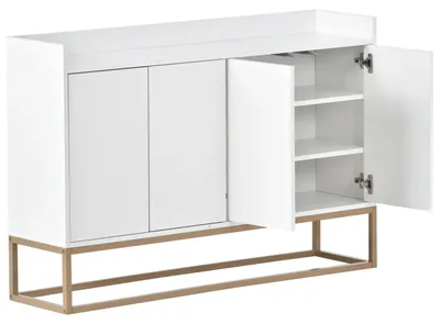 Image de Buffet de cuisine - 120 cm de large - 4 portes - Étagères réglables - Bois - Blanc
