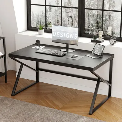 Schreibtisch 140 cm, Schwarz, Metallgestell, Holzplatte, Home-Office
